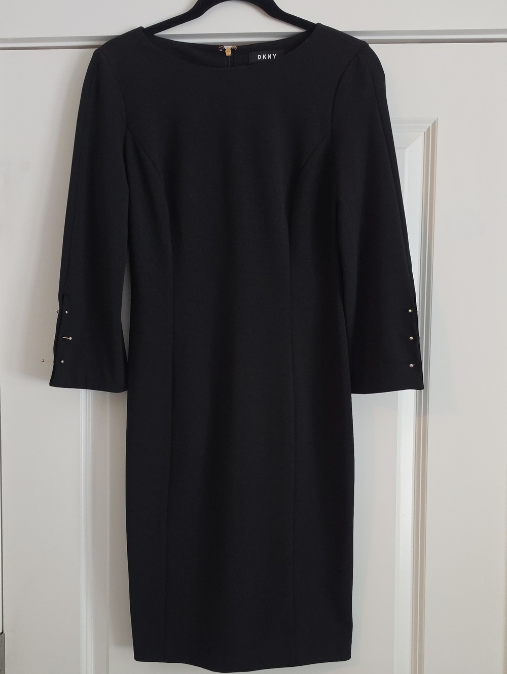 DKNY Black Sheath Dress with Button-Trim Sleeves